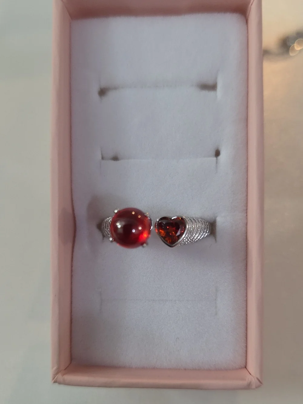 Silver Adjustable Ring with Deep Red Gemstones Pearl Time Size 10
